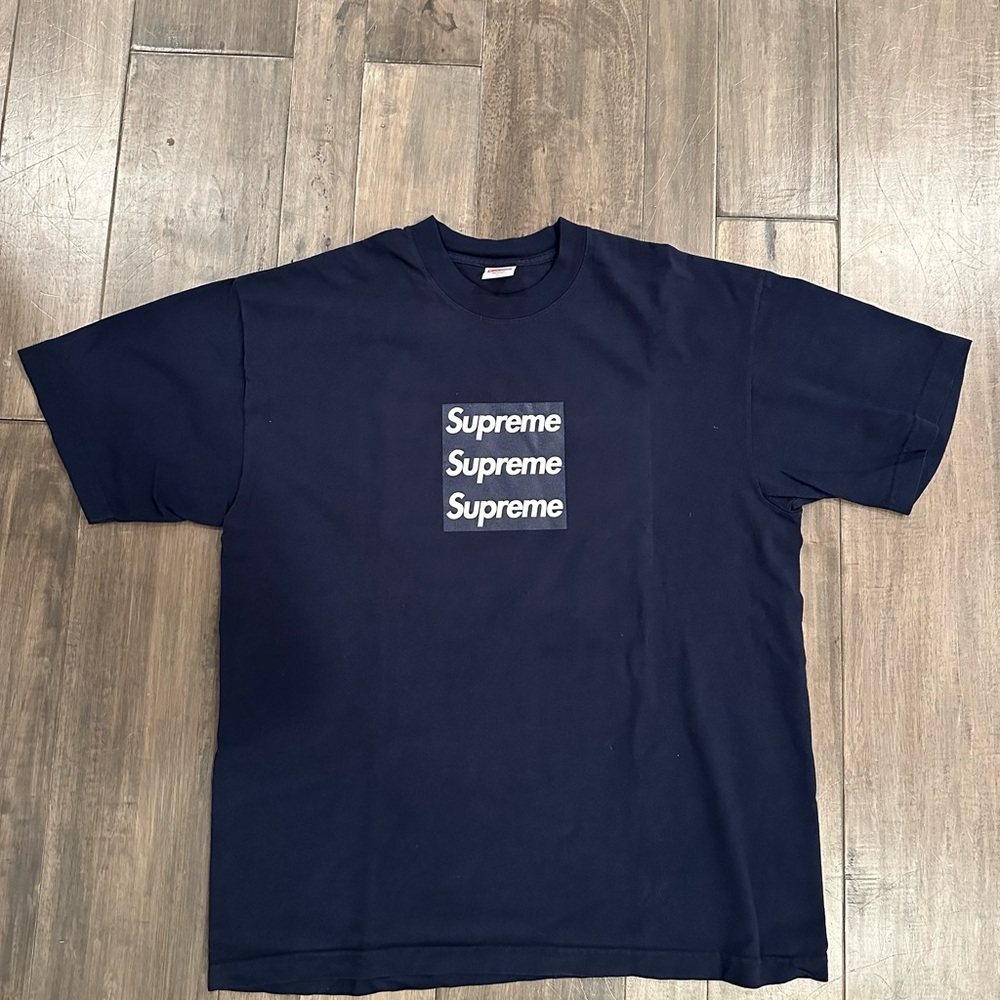 Supreme X AssPizza triple box logo tee navy blue size large